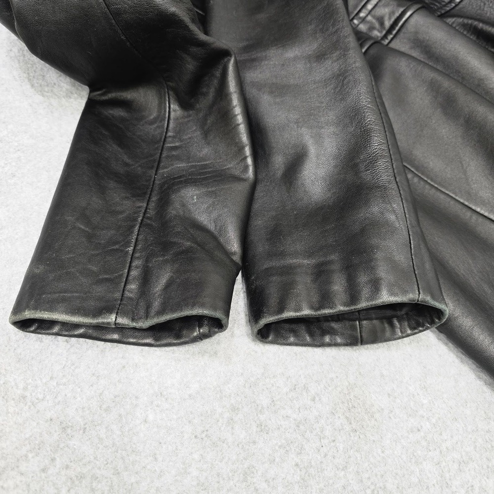 Vintage 90s Leather Jacket Coat Women's L Black Alt Grunge Goth Classic Matrix - Picture 9 of 16
